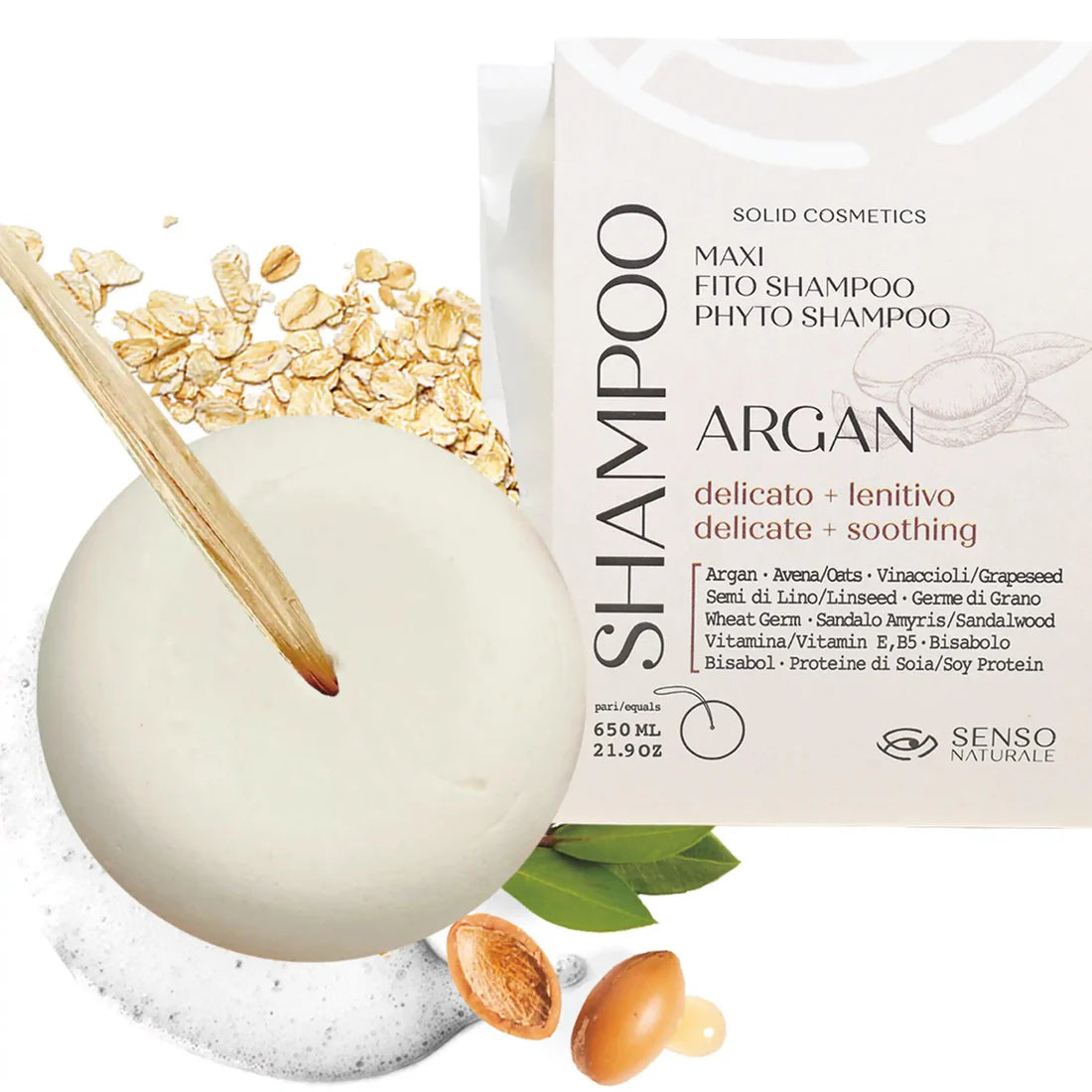 Shampoo Solido Argan Lenitivo - Delicato per cute sensibile
